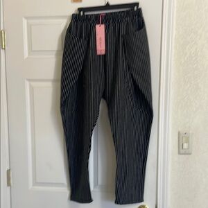 Black and White Dress Jumpsuit with Elastic Waistband